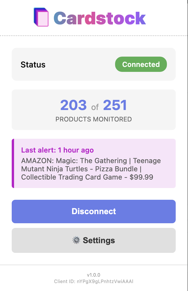 Cardstock extension popup